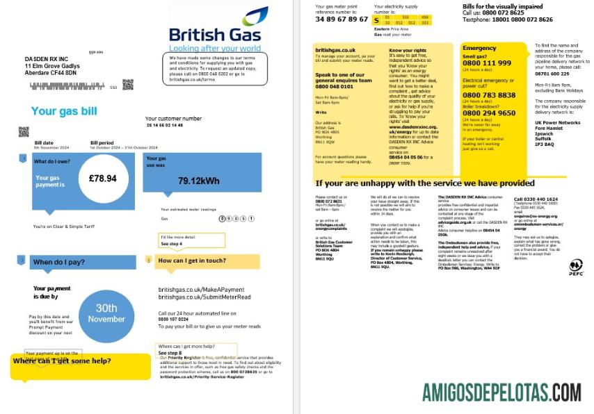 Para baixar modelo de fatura de serviços públicos de gás britânico do Reino Unido em formatos Word e PDF totalmente editável (2 páginas) versão 1